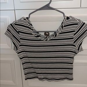 Stripped black/white/silver crop top